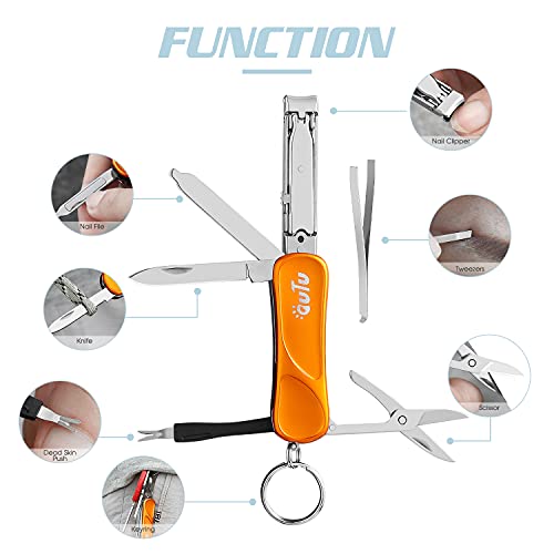 OUTU Keychain Nail Clippers Multitool, 7 in 1 EDC Utility Tool with Nail Clipper, Scissors, Gifts for Him Men Husband Dad Boyfriend (Orange)