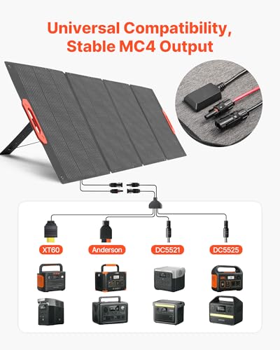 VEVOR 300W Foldable Monocrystalline Solar Panel, 23% High-Efficiency Portable Mono Solar Panel Charger with MC4 Output & 10-in-1 DC Adapters, IP67 Waterproof for Power Stations, Camping, Hiking Trips - size: 300W