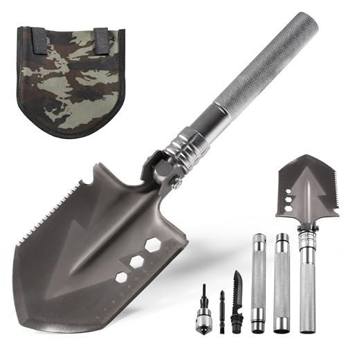 Camping Shovel,（30.4"） Multifunctional Folding Survival Shovel with Manganese Steel Material,Portable Folding Survival Tool for Camping,Hiking,Off-Road & Emergency