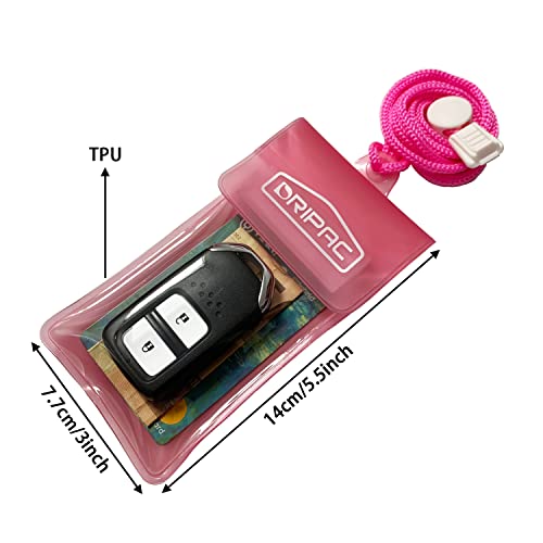 DRIPAC Waterproof Car Key FOB Case Bag Dry Holder Pouch For ID Badge Cash - color: Clear+pink