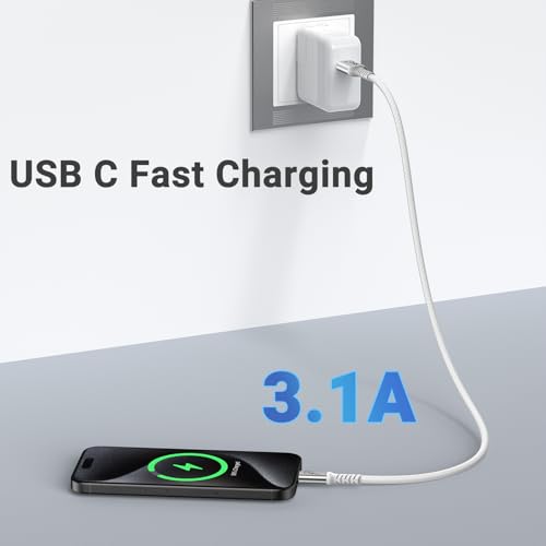 Short USB C Cable, 1ft, White, 2 Packs, for Android Auto and Carplay | 10Gbps Data Sync, USB A to Type C, 3A Fast Charging, Nylon Braided Compatible for Galaxy, iPad, iPhone 16/15 - color: White, size: 1 ft