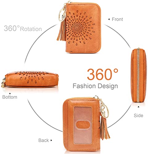 APHISON RFID Credit Card Holder Zipper Card Case Keychain Small Wallet for Women 1927 BROWN - color: 0-4BROWN（single zip）