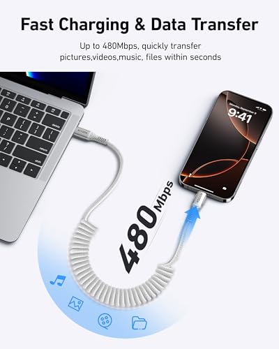 Coiled USB C to C Cable for Car 3ft,2Pack Braided USB Type C Cable for Car | 66W Fast Charging Cord Compatible with iPhone 17 16 15, iPad, Samsung Galaxy, Google Pixel, Moto, TCL Phones-Silver - color: Silver, size: 3FT - 2Pack, style: USB C to USB C