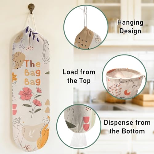 2PCS Boho Plastic Bag Holder for Kitchen Essentials, Reusable Hanging Grocery Bag Organizer, Washable Large Grocery Trash Garbage Bags Storage Dispenser Boho Kitchen Decor-07 - style: Boho 07