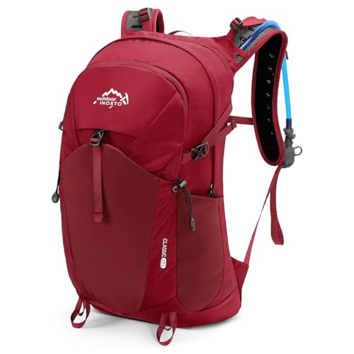 IX INOXTO Hiking Hydration Backpack with 2L/3L Water Bladder for Women and Men18L/25L Water Backpack for Hiking, Cycling, Climbing, Camping - style: Red-3L Water Bladder