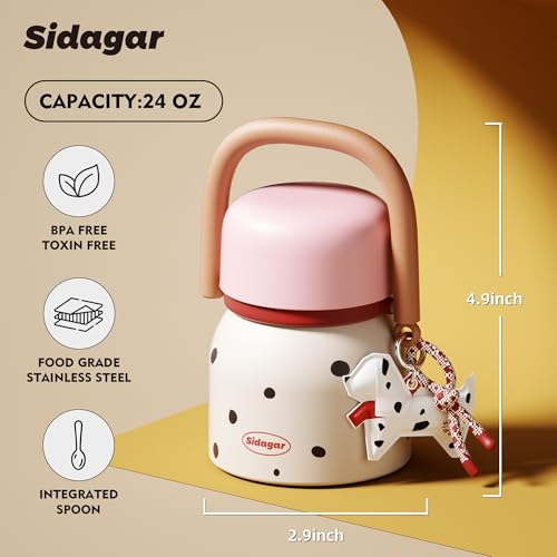 24 oz Insulated Food Jar with Handle, Aesthetic Stainless Steel Vacuum Lunch Container for School Office, Keep Hot/Cold Soup, Oatmeal, Smoothie Bowl, Peach Mocha Dot - color: Peach Mocha Dot