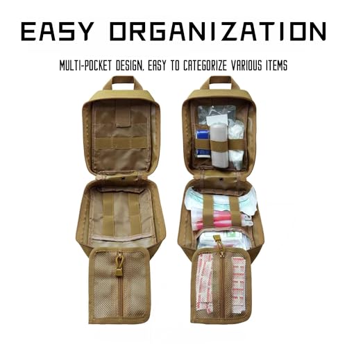 Tactical Molle IFAK Pouch – Tear Away Rip Away First Aid Medical Pouch, Large Capacity, Water-Resistant 900D Polyester, Horizontal, Multi-Compartment, EDC, Military Emergency Kit - color: Tan