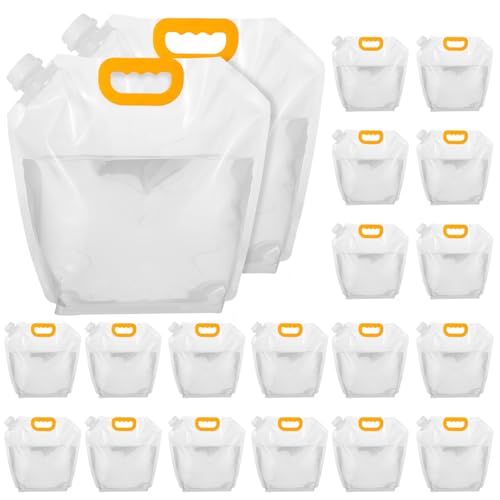 20 Pcs 1.3 Gallon Foldable Water Storage Bag, Clear Premium BPA Free Food Grade Container, Foldable Freezable No-Leak Pouch for Outdoor Sport Camping Hiking Backpack Emergency