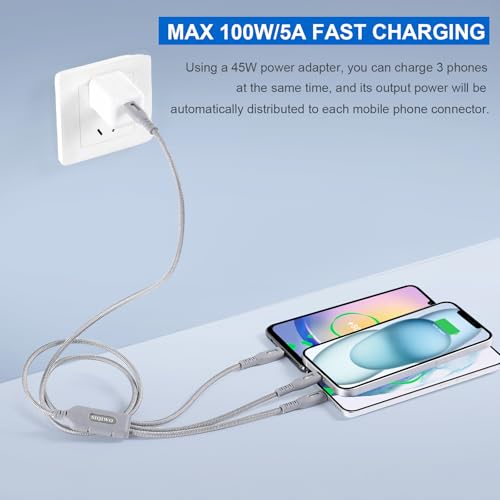 SIQIWO 100W USB C Multi Charging Cable, 4FT-1Pack PD3.0 Fast Charging Cable | 3 in 1 Multiple Charger Cord for iPhone17/16/15/MacBook Pro/Air/iPad/GalaxyS26/S25/ Pixel/Switch/PS5 (Charging Only,100W Max)