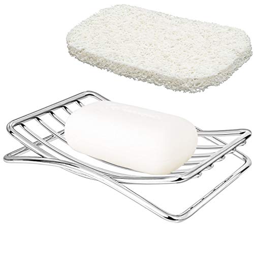 Soap Dish Stainless Steel Bar Soap Holder for Shower Bathroom, Self-draining Soap Dishes Sponge Holder for Kitchen Sink, Easy Cleaning Quick Dry with White Soap Saver - color: White-arch 1p