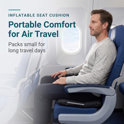 Portable Inflatable Seat Cushion for Air Travel, 2.75-Inch Thick - color: Drak Gray
