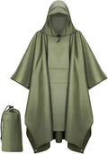 Extra Thick Waterproof Hooded Rain Poncho for Adults Lightweight Raincoat Jacket with Pocket for Hiking Camping Emergency - color: Green