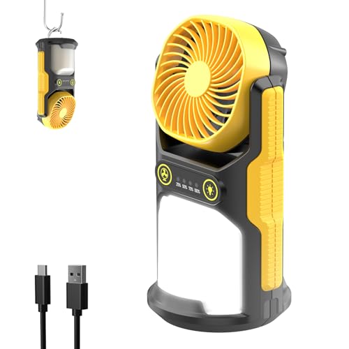 COPPA Camping Fan LED Lantern, LF-01 Portable Camping Fan with Light USB Rechargeable 3 Powerful Speed 4 Light Mode Cordless Tent Fan Lights with Foldable Hook for Hiking Fishing Travel