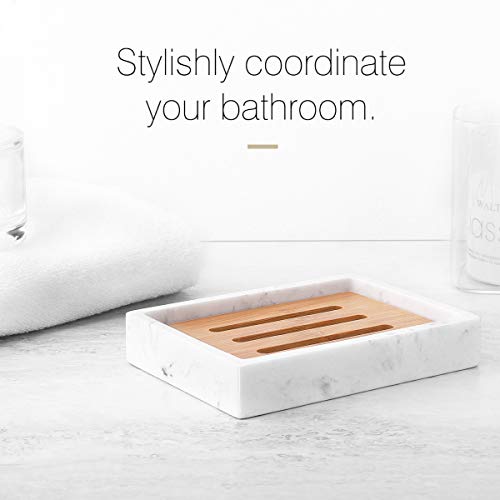 Luxspire Bamboo Soap Dish, Resin Holder with Drainage, Gravel White - color: White