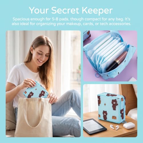 Sanitary Napkin Storage Bags, Reusable Tampon Organizer Pouch With Zipper, Portable Sanitary Bags for Feminine Products, Washable-Blue - color: Blue
