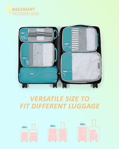BAGSMART Compression Packing Cubes for Travel Essentials - color: Cyan, size: Set of 6