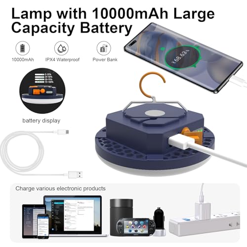 10000mAh Rechargeable Camping Light Insect Not Attract 4000LM Work Light White/Red/Pink/SOS Brightness Stepless Dimming, IP45 Waterproof Tent Light Power Failure for Halloween (Standard) - color: Standard