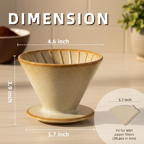 DIF DECO Ceramic Pour Over Coffee Dripper, Reusable Porcelain Portable Pour Over Coffee Maker, Slow Brewing Accessories with 1-Hole for Home, Office, Travel, Camping (Bright Yellow) - color: Yellow