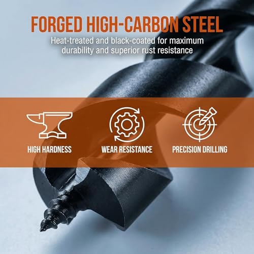 25mm Hand Auger Wood Drill - Bushcraft Manual Survival Self-Tapping Drill Bit for Camping, Outdoor Hiking & Woodworking (260mm Total Length)