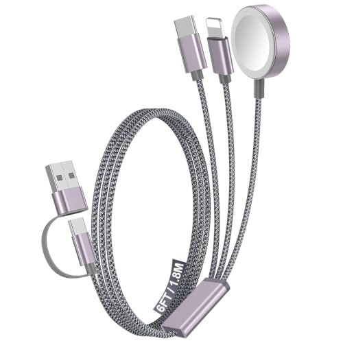 1Pack Travel Essentials for Apple Watch Charger,3-in-2 Multi Charging Cable | Cruise Vacation Camping Essentials for iPhone Charger,Type C/Lightning for iWatch,iPhone 17-12,Xbox Series X&S-6FT Gray - color: Gray, size: 1Pack-6 FT