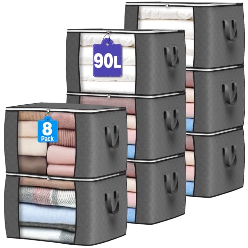 90L Large Storage Bags, 8 Pack Clothes Storage Bins Closet Organizers - color: Grey, size: 8 Pack-90L