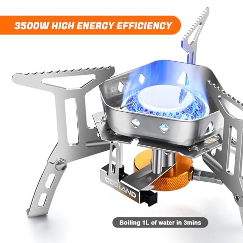 Odoland 3500W/6800W Windproof Camp Stove Camping Gas Stove with Windscreen, Fuel Canister Adapter, Piezo Ignition for Outdoor Backpacking Hiking and Picnic - style: 3500W