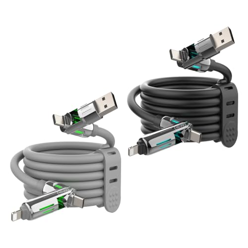 MFish 2-Pack 240W 4-in-1 Multi Charging Cable, Black+Grey, 6.6FT | Carrying Case, USB-A & USB-C to USB-C/Lightning, For iPhone 17/16/15/14, MacBook, iPad, Laptop, Samsung S25/S24 - color: Black+Grey, size: 2-Pack 6.6FT