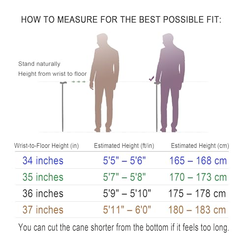 Premium Folding Wooden Cane for Men, 3-Piece Walking Stick - color: 36" (for height 5'9" to 5'10")