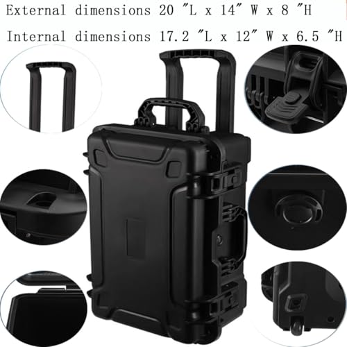 20" L x 13" W x 8" H Large Hard Case with Foam, Portable Rolling Hard Case with Wheels, Waterproof Shockproof Dustproof, Suitable for Cameras, Lenses, Camcorder, Instrument, Telescopes - size: 20 Inch