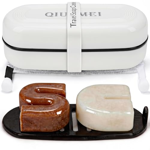 Shampoo Bar Holder Travel Case | Leakproof Soap Container with Lid & Drain Tray | Includes Silicone Strap and Soap Bag | Compatible with Kitsch Solid Shampoo and Conditioner Bars (White, Large) - color: White Style A-large