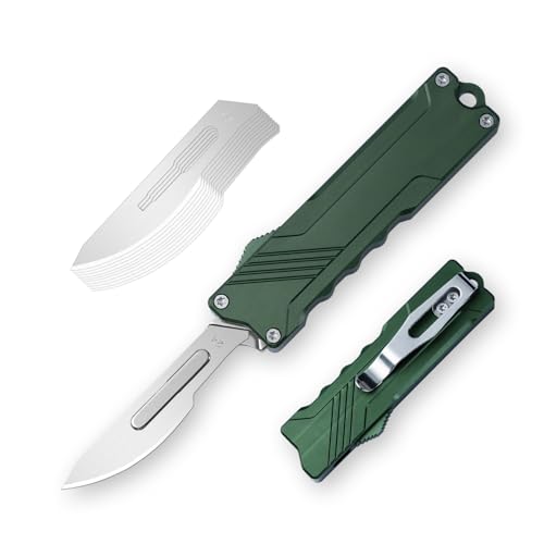 XXOK Utility Knife Scalable EDC Automatic knife Box Cutter with clip pocket knife equipped with 10PCS # 24 replacement blades Everyday Carry knives green - color: Green