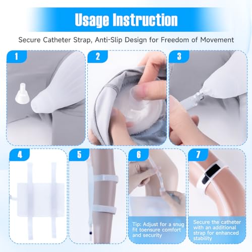 External Catheter for Men, Wearable Kit with 1000mL Urine Bag | 39.4 in silicone tube with two adjustable straps and a separate stabilizer - size: S