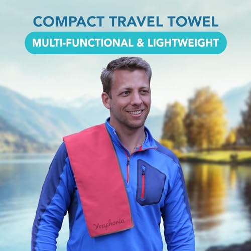 Youphoria Microfiber Travel Towel Fast Drying Lightweight - Quick Dry Towel for Camping, Beach, Backpacking, Hiking & Sport - color: Ruby/Gray, style: 12" x 24" (X-Small)