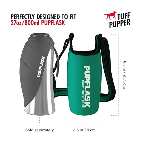 Tuff Pupper PupFlask Insulated Neoprene Dog Water Bottle Holder Sling with Wide Adjustable Shoulder Strap, Great for Travel, Walking, Hiking, Portable Pet Water Bottle Holder (27 OZ, Quetzal Green) - color: Quetzal Green, size: 27 OZ