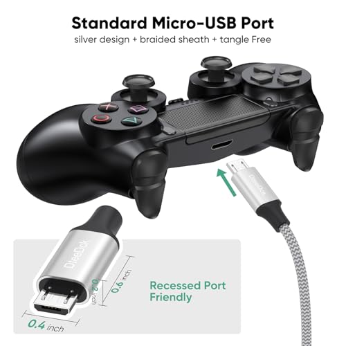 Micro USB Cable 1ft Short 15W Fast Charging & 480Mbps Data Transfer, USB A to MicroUSB Braided Charge Cord for Old Kindle Android Phone Nokia Tablet PS4 Controller Raspberry Pi and More