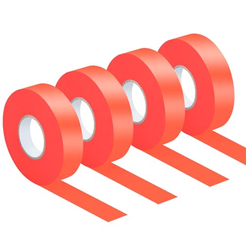 4 Pcs Orange Flagging Tape, 0.78" x788' Non-Adhesive Marking Tape | Plastic Ribbon Neon Tapes for Boundaries and Hazardous Areas, Tree Marking, Hunting, Trail Marking - color: 4PCS,Orange