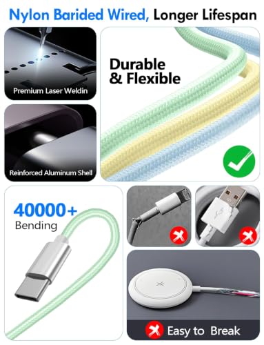 2Pack Travel Essentials for Apple Watch Charger,3-in-2 Multi Charging Cable | Cruise Vacation Camping Essentials for iPhone Charger,Type C/Lightning for iWatch,iPhone 17-12,Xbox Series X&S-4FT Green - color: Green, size: 2Pack-4FT
