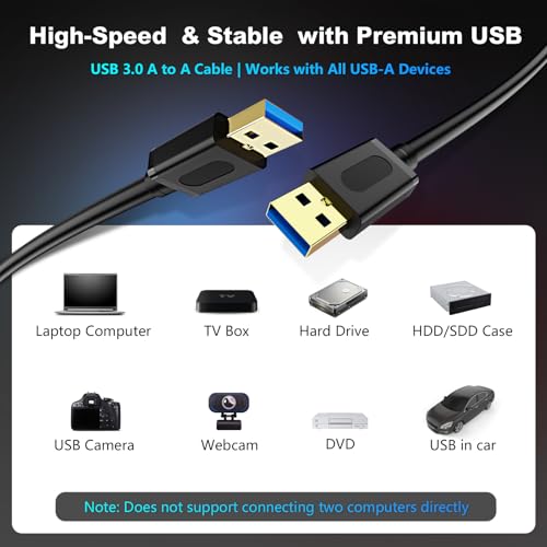 USB 3.0 Male to Male Cable 20Ft,USB to USB Cable with Gold-Plated Connector for Hard Drive Enclosures, DVD Player, Laptop Cooler(20ft/6M) - size: 20 ft/6 m