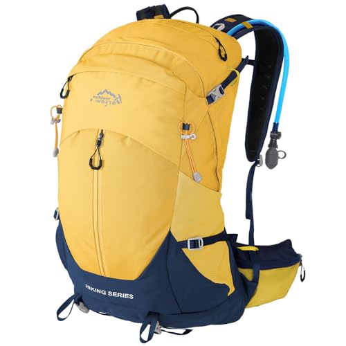 IX INOXTO Hiking Backpack, Camping Backpack, 30L Waterproof Hiking Daypack with 3L Water Bladder and Rain Cover (Yellow) - color: Yellow
