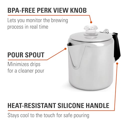 GSI Outdoors Percolator Coffee Pot I Glacier Stainless Steel with Silicone Handle for Camping, Backpacking, Travel, RV & Hunting - Stove Safe - size: 6 cup