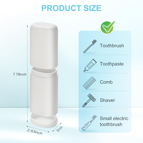 Travel Toothbrush and Toothpaste Case,Portable Tooth Brush Holder,Large White Toothbrush Container with Mouthwash Cup,2 in 1 Toothbrush Organizer for Traveling,Camping,School,Home - color: White