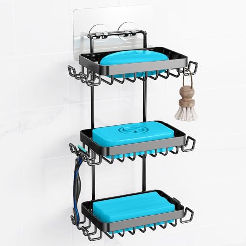 Nieifi Bar Soap Holder, Adhesive Soap Dish for Bathroom Shower Wall - color: Black, size: 3 Tier
