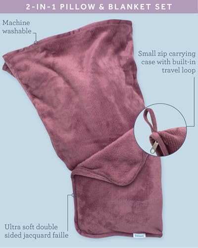 Bliss Faille Travel Pillow & Blanket Set, 2-in-1, Compact - color: Mauve