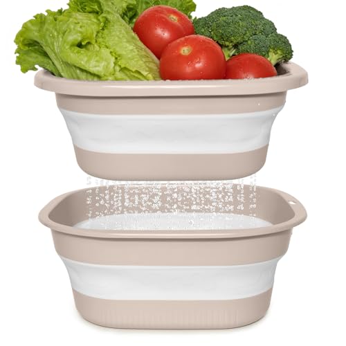 Collapsible Colander and Sink Basin Set - 2 in 1 Collapsible Colander Strainer with Collapsible Wash Basin for Kitchen, RV Camping, Foldable Fruit Vegetable Washing Basket, 4 QT, Pink - color: Pink, size: M-4QT