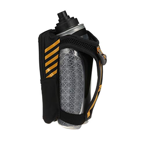 Nathan SpeedView Insulated Handheld Running Water Bottle Flask 18oz – Double-Wall Insulation, Ergonomic Grip, Blast Valve Cap, Phone & Key Storage Pockets, Reflective Design - color: 18oz Flask Clearview - Black