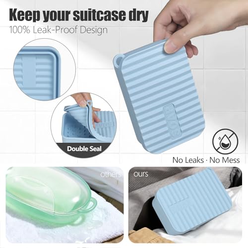 OTHIX Large Leakproof Travel Soap Case for 10 oz Bar Soap, Silicone Soap Container Compatible with Duke Cannon Style Big Bars, Tight-Seal Soap Box for Gym, Camping, Bathroom, Truck Drivers(Light blue) - color: Light Blue
