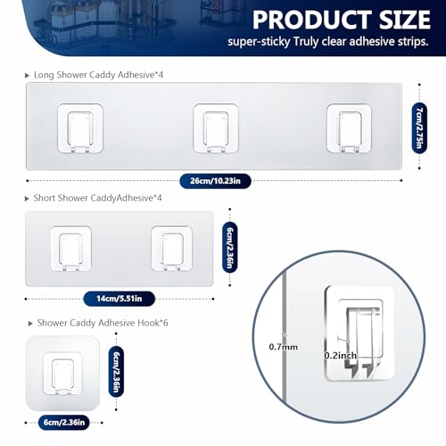 14 Pack Shower Caddy Adhesive Replacement, Strong Adhesive Hooks, Waterproof Shower Adhesive Strips, No Drilling, for Bathroom Storage Shelves and Kitchen Racks - color: Transparent-Upgrade 14Pack