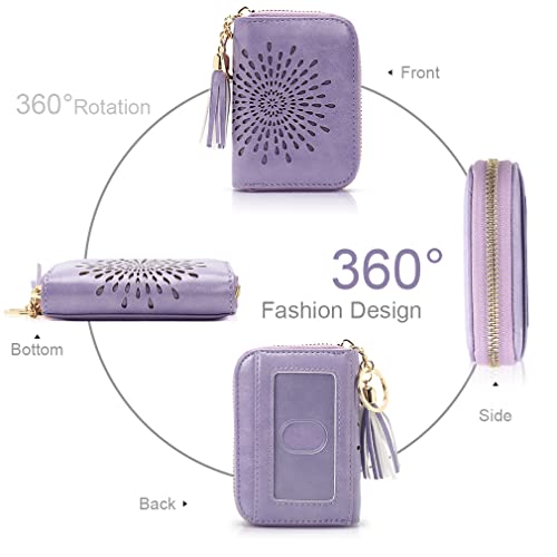 APHISON RFID Credit Card Holder Zipper Card Case Keychain Small Wallet for Women 1927 LIGHT-PURPLE - color: 0-LIGHT-PURPLE(single zip)