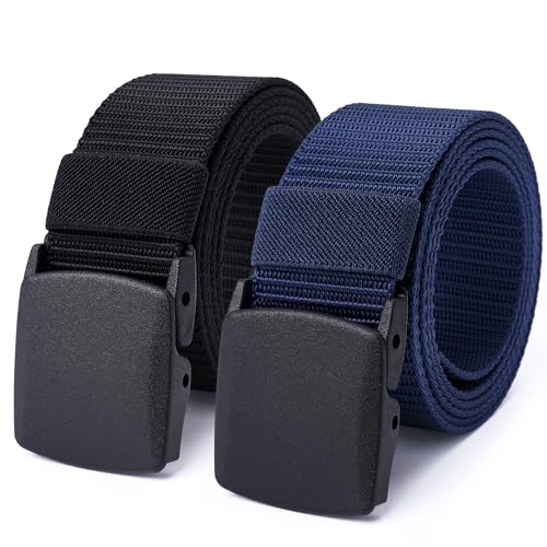 Mile High Life | Nylon Web Belt | Outdoor Military Belt | TSA Safe Buckle Plastic/Metal - color: Black-navy 2pc