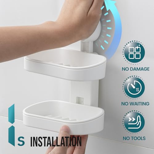 TAILI Double Layer Soap Dish Suction Cup Soap Holder, Strong Sponge Holder for Shower, Bathroom, Tub and Kitchen Sink, Drill-Free, Removable (Pack of 2) - color: White, size: 5.8" * 3.7" 2 Tier (Pack of 2)